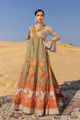 2-Pc Digital Printed Panel Gown With Straight Trouser FFP23-25